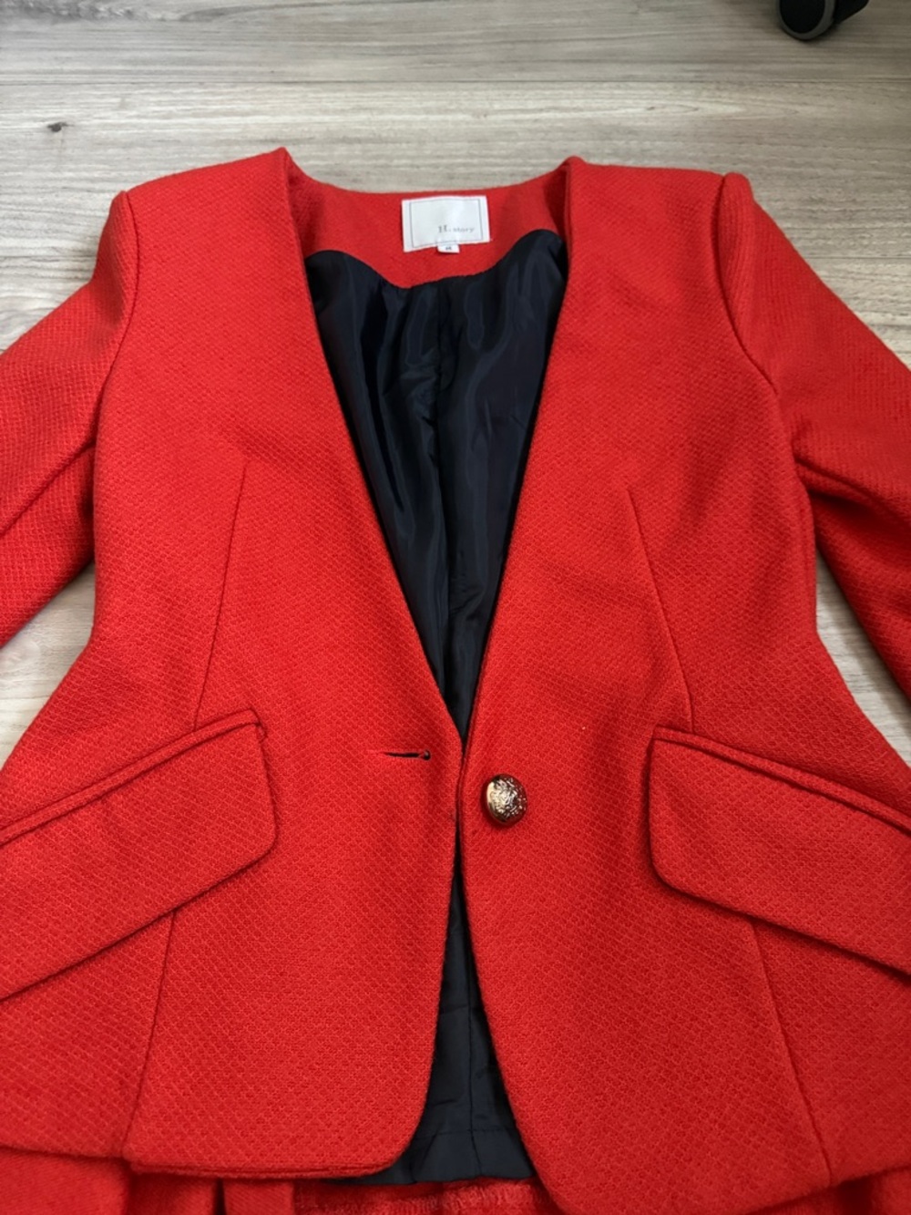 Red Tweed Blazer with Patterned Cuff Detail - Picture 2 of 9